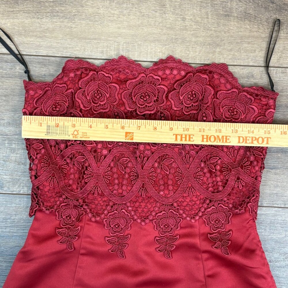 Jessica McClintock‎ Red Strapless Gown & Shawl Lace Satin Size 8 Glam Formal - Picture 6 of 16